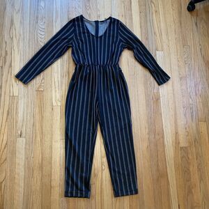 Alison Andrews Women M Jumpsuit V Neck Long Sleeve Check Print Black Gray Tan